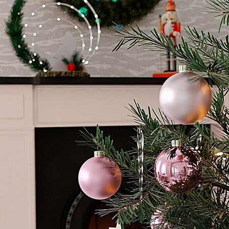 Weihnachtskugeln (Pink Blush, Glas, Durchmesser: 8 cm, 12 Stk.)
