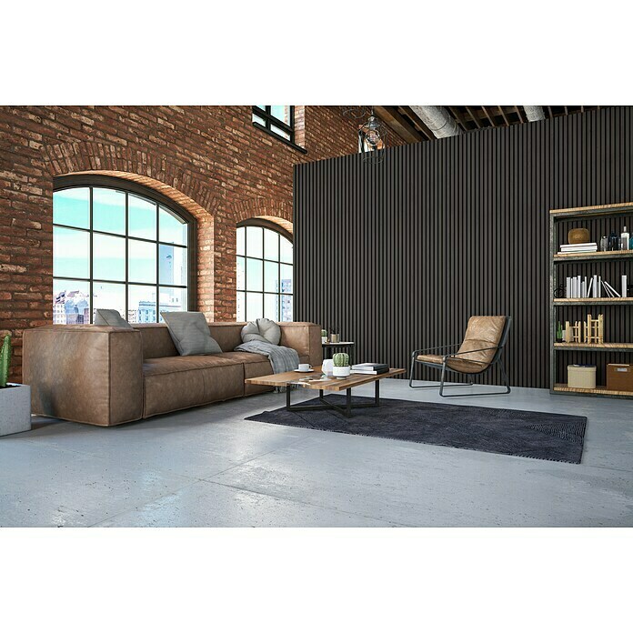 FibroTech Akustikpaneel BasicBlack Oak, 2.440 x 605 x 22 mm, 1 Paneel Mood Shot