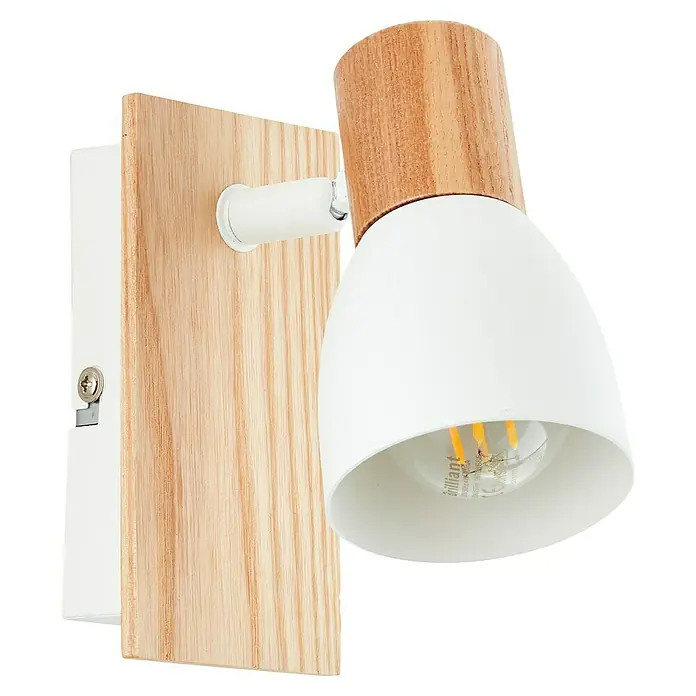 Brilliant Daintree Wandstrahler - 28 W, Weiß/Natur, E14, 1 Stk. - Eine moderne Wandleuchte mit Holz- und weißen Akzenten. Perfekt für eine stilvolle Beleuchtung im Innenbereich.
