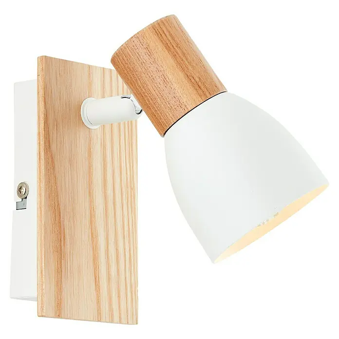 Brilliant Daintree Wandstrahler - 28 W, Weiß/Natur, E14, 1 Stk. - Wandleuchte mit Holzdetails und weißem Lampenschirm, ideal für stilvolle Beleuchtung im Innenbereich.