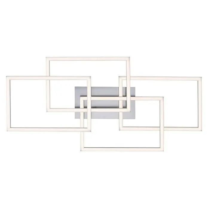Just Light LED-Deckenleuchte Iven - 38 W, L x B x H: 34,5 x 70 x 9,5 cm, Stahl, Warmweiß - Moderne Deckenleuchte mit vier überlappenden, quadratischen Rahmen und einer quadratischen Deckenbefestigung in Silber.