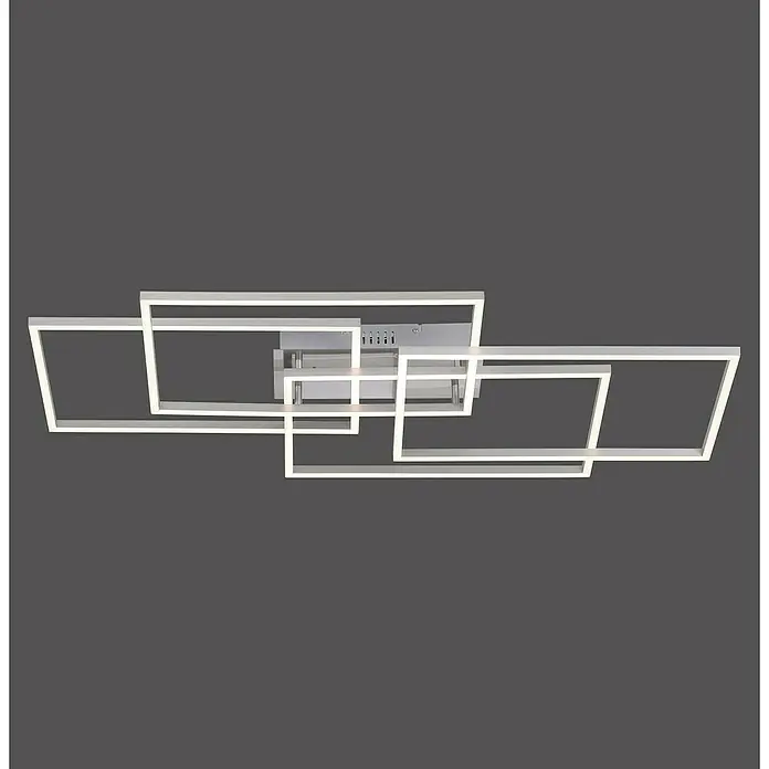 Just Light Plafón LED Iven - 48 W, L x An x Al: 51,5 x 95 x 9 cm, Níquel, Blanco, Blanco cálido - Lámpara de techo moderna con elementos LED cuadrados en plata, creando un ambiente elegante y luminoso. Ideal para salones y espacios de trabajo.