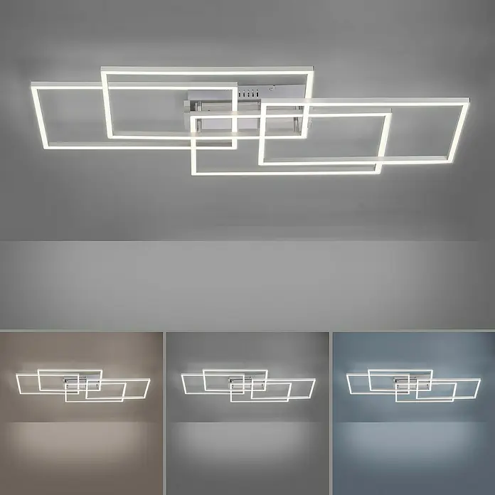Just Light Plafón LED Iven - 48 W, L x An x Al: 51,5 x 95 x 9 cm, Níquel, Blanco, Blanco cálido - Moderna lámpara de techo LED con rectángulos anidados. Diseño elegante para una iluminación con estilo en la habitación.