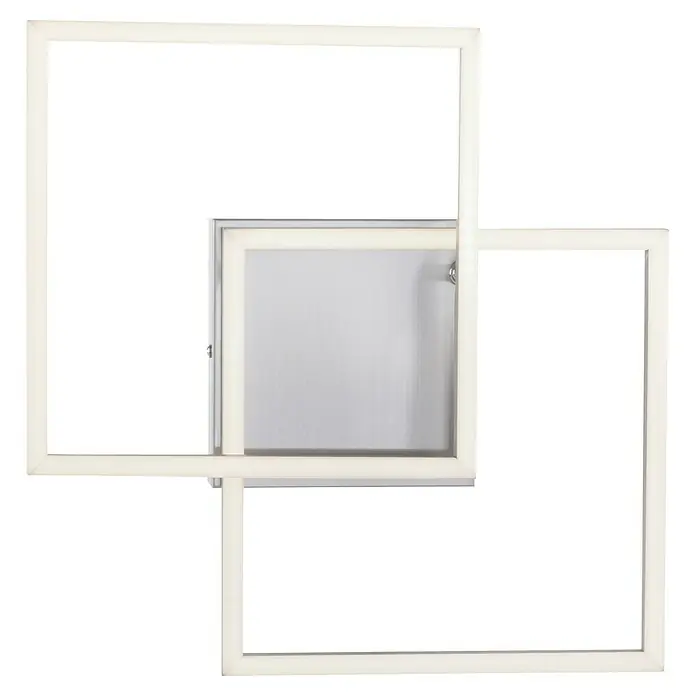 Just Light LED-Deckenleuchte Iven - 17,5 W, L x B x H: 35,9 x 35,9 x 7 cm, Stahl, Warmweiß - Modernes LED-Wandleuchten Design mit quadratischen Rahmen in Weiß und silbernem Hintergrund für stilvolle Innenbeleuchtung.