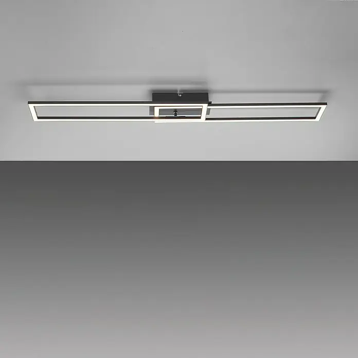 Just Light Plafón LED Iven - 36 W, L x An x Al: 193 x 73 x 4 cm, Negro, Blanco, Blanco cálido - Lámpara de techo moderna con marcos rectangulares. Diseño elegante para iluminación de ambientes y luz acentuada.