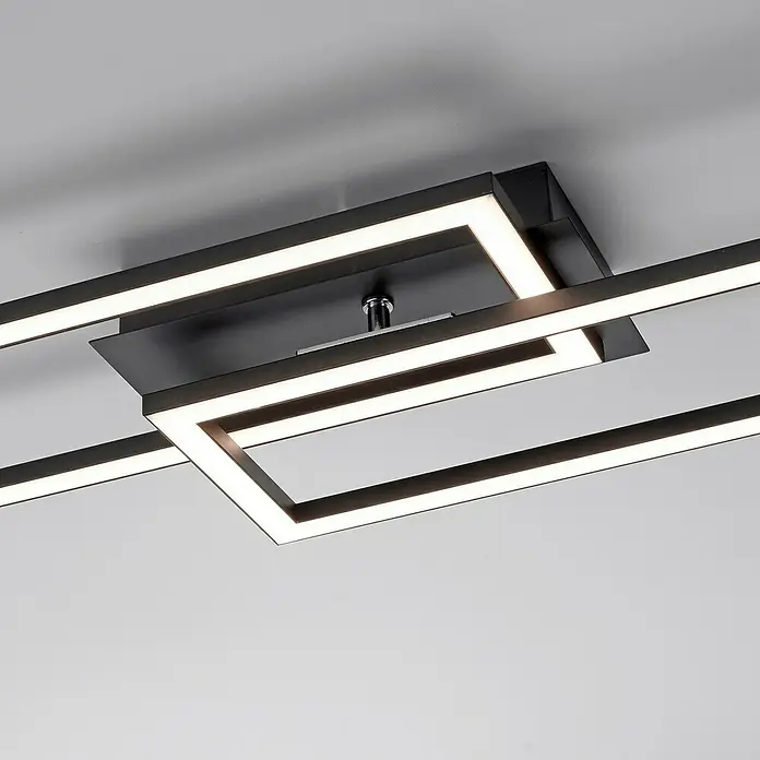 Just Light Plafón LED Iven - 36 W, L x An x Al: 193 x 73 x 4 cm, Negro, Blanco, Blanco cálido - Lámpara de techo con formas geométricas e iluminación LED, un diseño moderno para interiores elegantes.