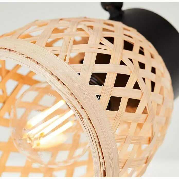 Brilliant Elize Deckenstrahler - 28 W, L x B x H: 10,5 x 50 x 18 cm, Schwarz-matt/Bambus, E14, 3 Stk. - Detailaufnahme