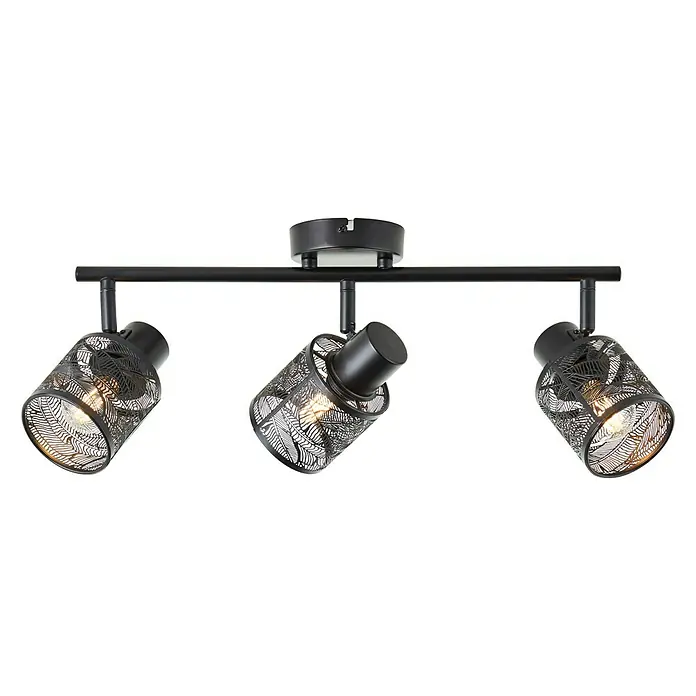 Brilliant Bano Deckenstrahler - 40 W, L x B x H: 12 x 43 x 17,5 cm, Schwarz, E14, 3 Stk. - Eine moderne, schwarze Deckenleuchte mit drei individuell einstellbaren Strahlern in dekorativen Metallgehäusen.