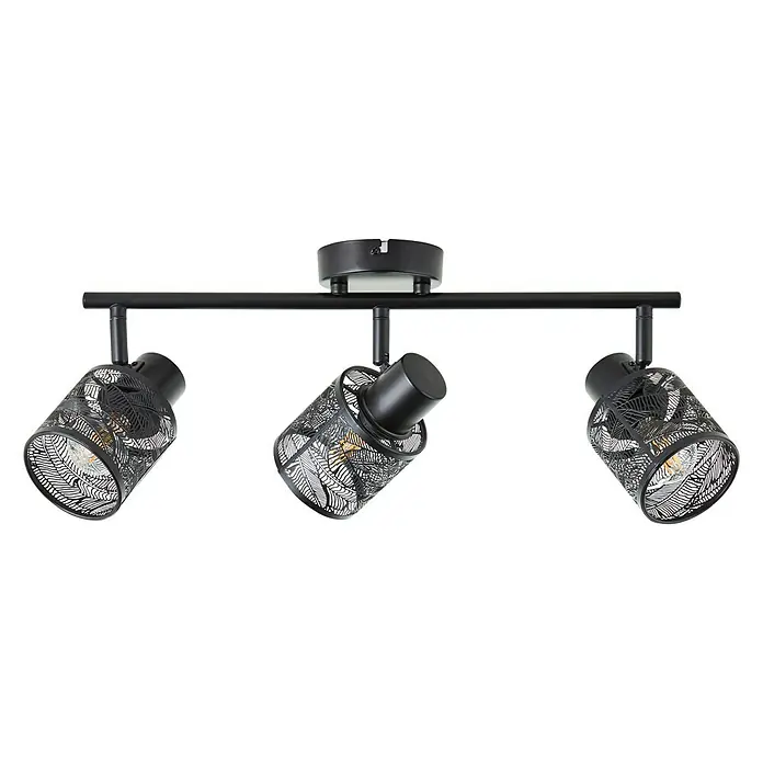 Brilliant Bano Deckenstrahler - 40 W, L x B x H: 12 x 43 x 17,5 cm, Schwarz, E14, 3 Stk. - Schwarze Deckenleuchte mit drei Strahlern und dekorativen Blattmustern für eine stilvolle Beleuchtung.