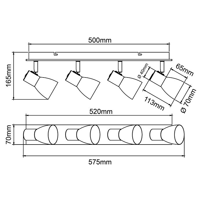 Brilliant Daintree Wandstrahler (28 W, L x B x H: 16,5 x 57,5 x 7 cm, Weiß/Natur, E14, 4 Stk.) | BAUHAUS