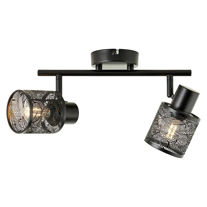Brilliant Bano Deckenstrahler - 40 W, L x B x H: 12 x 34 x 17,5 cm, Schwarz, E14, 2 Stk. - Elegante schwarze Deckenleuchte mit zwei Strahlern. Die filigranen Lampenschirme sorgen für stimmungsvolle Lichteffekte und ein modernes Ambiente.