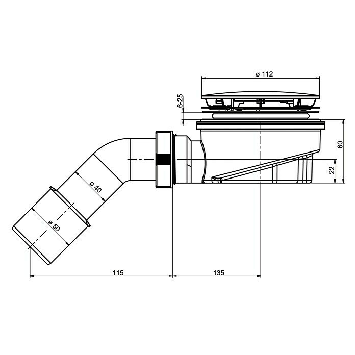 Ottofond Duschwannenablauf Tasso SF60Durchmesser Ablauf: 90 mm, Chrom Sketch