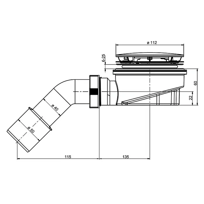Ottofond Duschwannenablauf Tasso SF60 - Durchmesser Ablauf: 90 mm, Chrom - Technische Zeichnung eines Ablaufventils mit detaillierten Maßangaben für Installation und Planung.