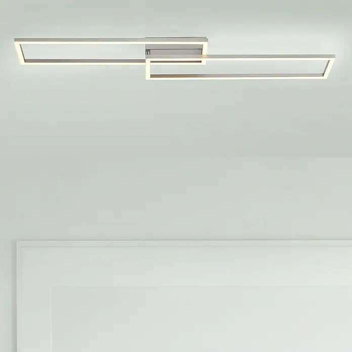 Just Light Plafón LED Iven - 35 W, L x An x Al: 22 x 92,4 x 7 cm, Níquel, Blanco, Blanco frío - Moderna lámpara de techo con dos marcos LED rectangulares en plata y luz blanca cálida para una iluminación elegante.