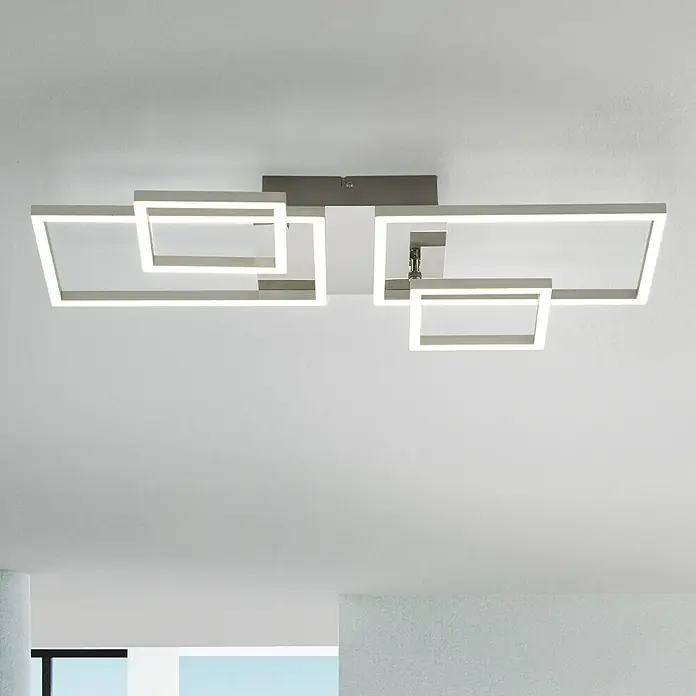 Just Light Plafón LED Iven - 35 W, L x An x Al: 33,8 x 65 x 7,5 cm, Níquel, Blanco, Blanco cálido - Lámpara de techo moderna con elementos LED rectangulares de varios tamaños que crea una luz brillante y elegante.