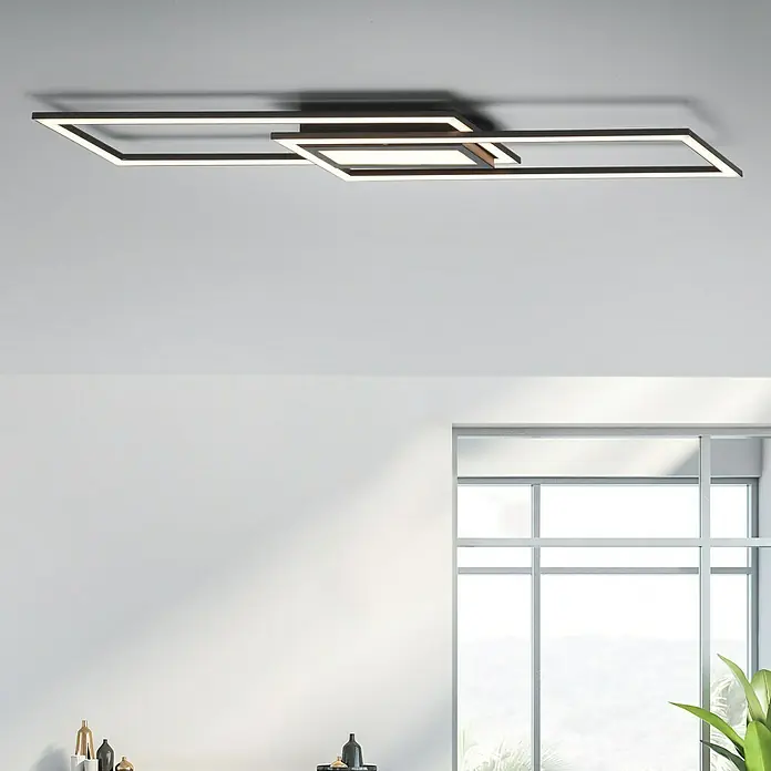 Just Light Plafón LED Asmin - 45 W, L x An x Al: 17,9 x 100 x 5 cm, Negro, Blanco, Blanco cálido - Lámpara de techo moderna con iluminación LED. Las formas geométricas y el diseño elegante la convierten en un punto focal en cualquier habitación.