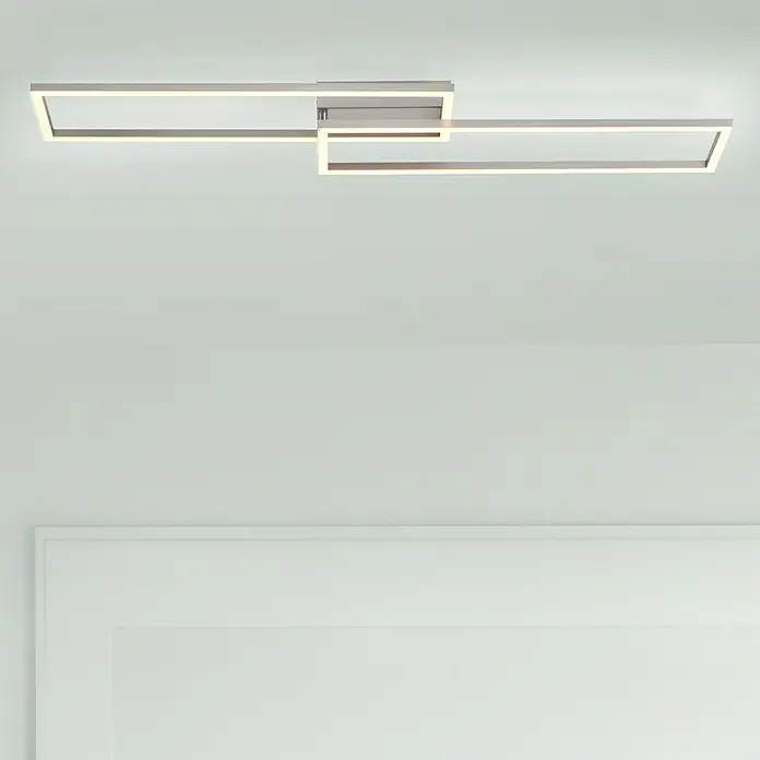 Just Light Plafón LED Iven - 35 W, L x An x Al: 22 x 92,4 x 7 cm, Níquel, Blanco, Blanco frío - Moderna lámpara de techo LED con dos rectángulos superpuestos que crean un ambiente elegante y brillante.