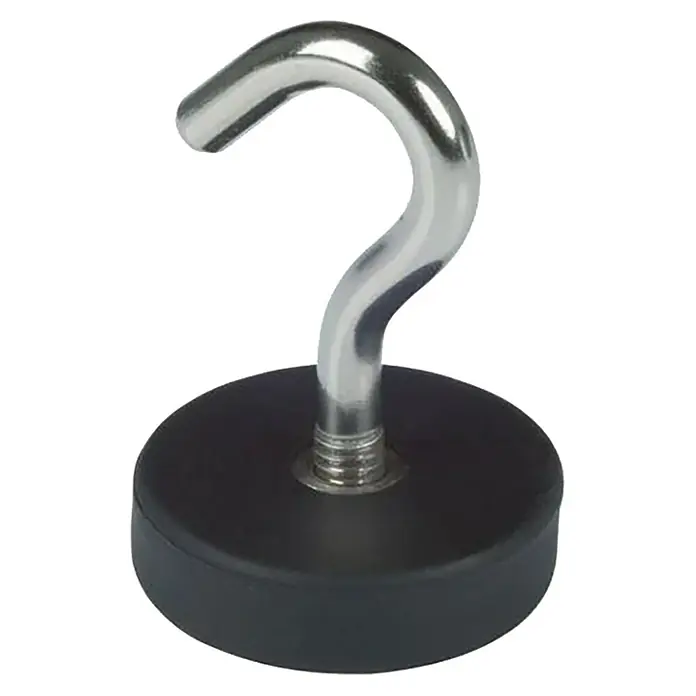 Fix-o-moll Magnethaken Neodym gummiert - Rund, Durchmesser: 28 mm, Höhe: 38 mm - Ein magnetischer Haken, ideal zum Aufhängen von Gegenständen an metallischen Oberflächen, vielseitig und robust.