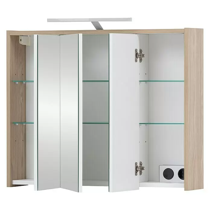 Schildmeyer LED-Spiegelschrank Elba/Flag - B x H: 75 x 64 cm, Mit Beleuchtung, Holz, Eiche, Eiche Hell - Diagonale Ansicht