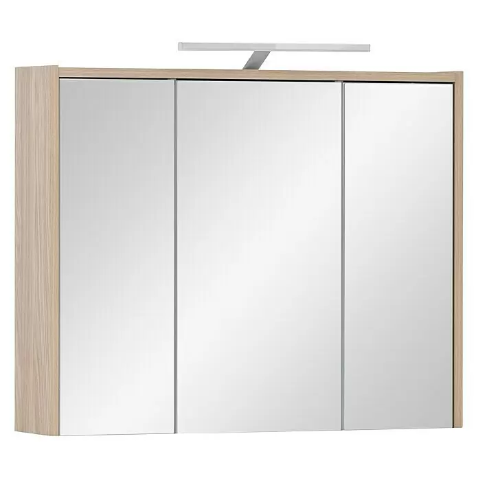Schildmeyer LED-Spiegelschrank Elba/Flag - B x H: 75 x 64 cm, Mit Beleuchtung, Holz, Eiche, Eiche Hell - Diagonale Ansicht