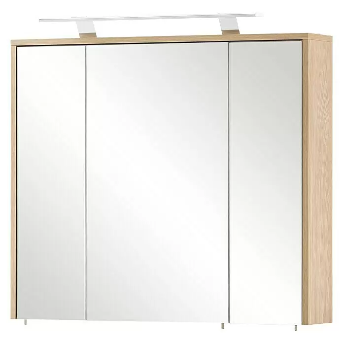 Schildmeyer Mali LED-Spiegelschrank - B x H: 83,3 x 77,3 cm, Spanplatte, Eiche hell - Diagonale Ansicht