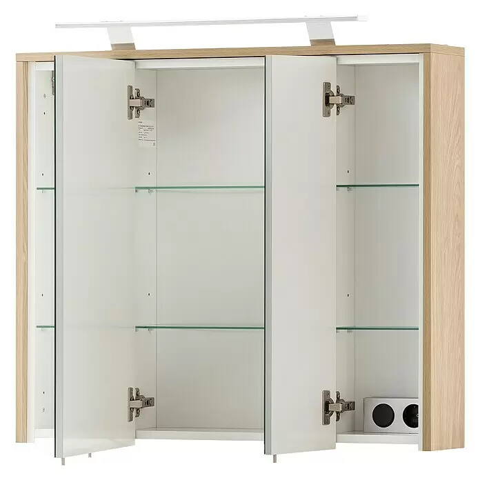 Schildmeyer Mali LED-Spiegelschrank - B x H: 83,3 x 77,3 cm, Spanplatte, Eiche hell - Diagonale Ansicht