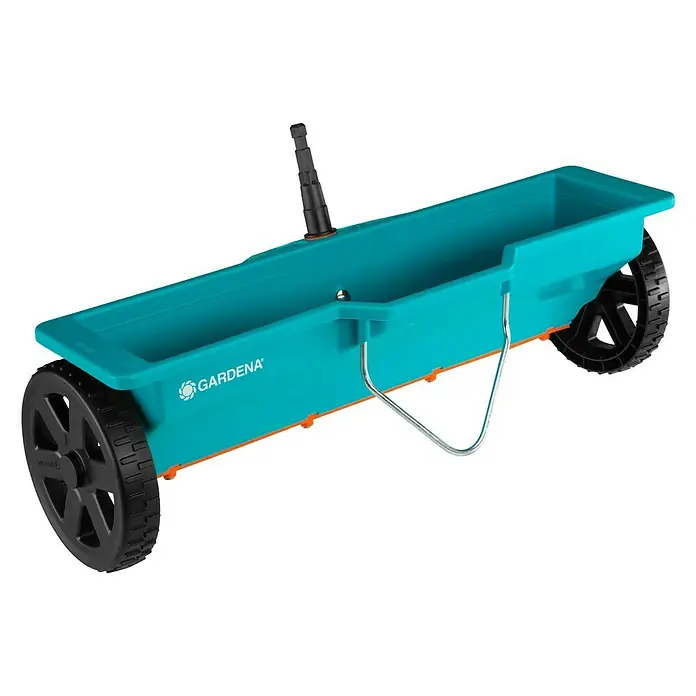 Gardena Combisystem Streuwagen - Streubreite: 40 cm, 3 l - Das Bild zeigt einen Gärtner Streuwagen in blau-schwarz mit der Aufschrift "GARDENA".