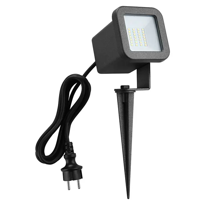 Lavida Milan LED-Strahler - 8 W, 1.300 lm, 4.000 K, L x B x H: 30,8 x 13,6 x 8,8 cm, IP65, Eckig - Schwarzer LED-Gartenstrahler mit Erdspieß und Stecker für den Außenbereich, ideal für die Beleuchtung von Gärten und Wegen.