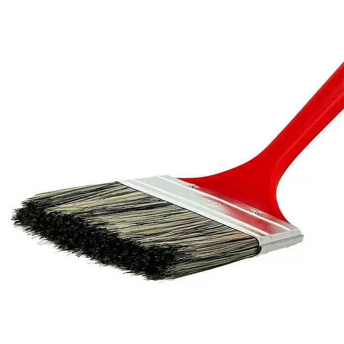 Heizkörperpinsel - Breite Borsten: 75 mm, Kunstborsten, Kunststoff - Malerpinsel mit rotem Griff, silberner Zwinge und schwarzen Borsten.