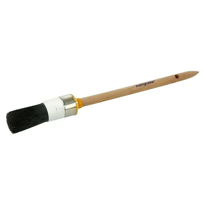 swingcolor Premium Ringpinsel Lack - Größe Pinsel: 4, All-in-one-Borsten, Naturholz - Pinsel von Swingcolor mit Holzgriff, Metallmanschette und schwarzen Borsten für präzises Auftragen von Farbe. Ideal für Malerarbeiten.