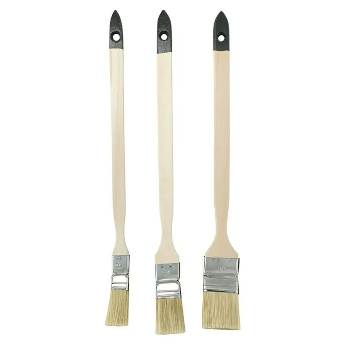 Heizkörperpinsel-Set - 3 -tlg. - Drei Lackpinsel in verschiedenen Größen für präzise Farbaufträge. Ideal zum Malen von Ecken und Kanten mit Holzgriff und schwarzen Metalleinsatz.