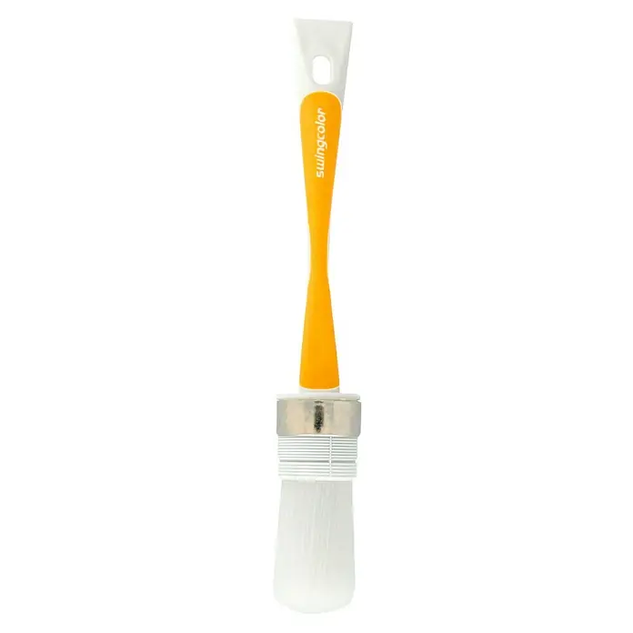 swingcolor Komfort Ringpinsel Ergo - Größe Pinsel: 6, All-in-one-Borsten, Kunststoff - Ein Pinsel von Swingcolor mit einem orangefarbenen Griff und weißen Borsten, ideal für präzise Farbaufträge und kreative Gestaltungsprojekte.