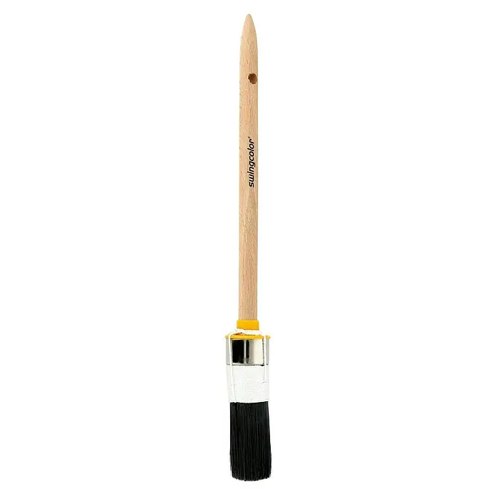 swingcolor Premium Ringpinsel Lack - Größe Pinsel: 4, All-in-one-Borsten, Naturholz - Pinsel von Swingcolor mit Holzgriff, gelbem Ring und dunklen Borsten für präzises Malen und Lackieren.