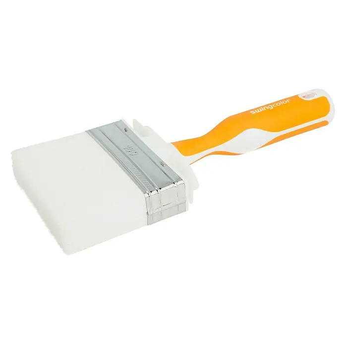 swingcolor Komfort Flächenstreicher Lack Ergo - Breite Borsten: 100 mm, All-in-one-Borsten, Kunststoff - Ein Pinsel der Marke Swingcolor mit einem orangefarbenen und weißen Griff. Ideal zum Streichen und Lackieren für professionelle Ergebnisse.