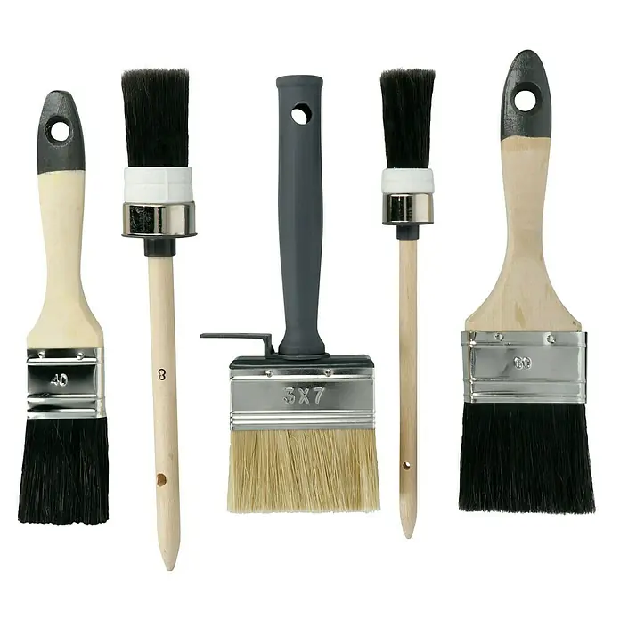Lackierpinsel-Set - 5 -tlg. - Verschiedene Pinseltypen für Malerarbeiten mit unterschiedlichen Größen und Formen für diverse Anwendungen.