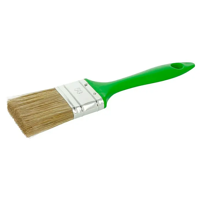 Lasur-Flachpinsel - Breite Borsten: 50 mm, Hollestermischung, Kunststoff - Farbiger Pinsel mit grünem Griff und grauen Borsten, ideal für präzise Malerarbeiten. Ein Muss für jeden Heimwerker und Profi.