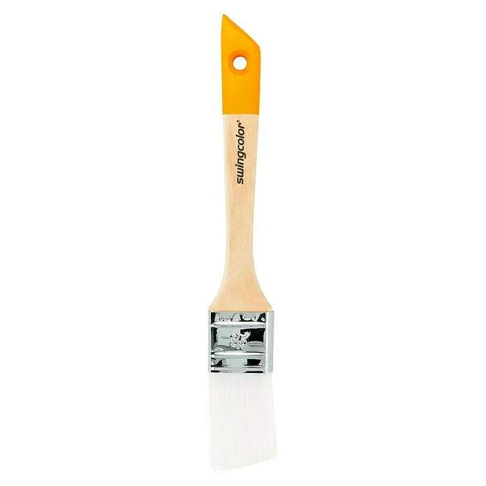 swingcolor Komfort Flachpinsel - Breite Borsten: 35 mm, Holz - Pinsel mit Holzgriff und weißem Borstenkopf zum Auftragen von Farbe. Ideal für präzises Malen und Lackieren von Oberflächen.