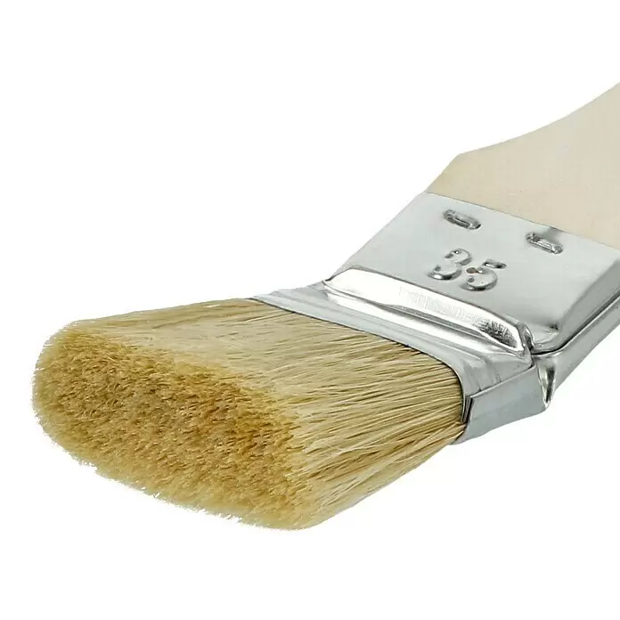 Heizkörperpinsel-Set - 3 -tlg. - Abgewinkelter Pinsel mit hellen Borsten, silberner Zwinge und Holzgriff, mit '35' markiert.