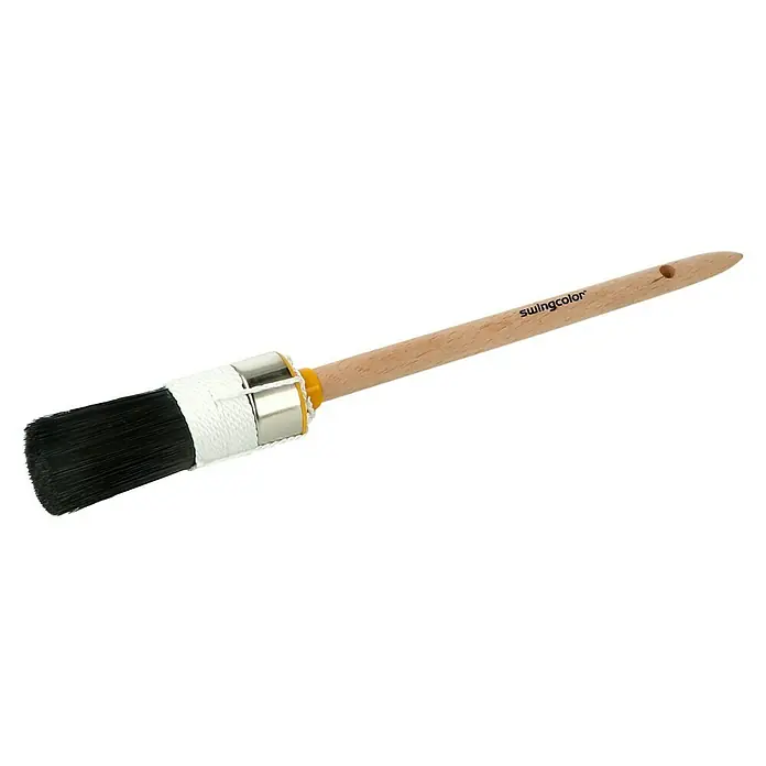 swingcolor Premium Ringpinsel Lack - Größe Pinsel: 6, All-in-one-Borsten, Naturholz - Pinsel mit schwarzem Borstenkopf, silberner Manschette und Holzgriff mit dem Aufdruck "swingcolor".