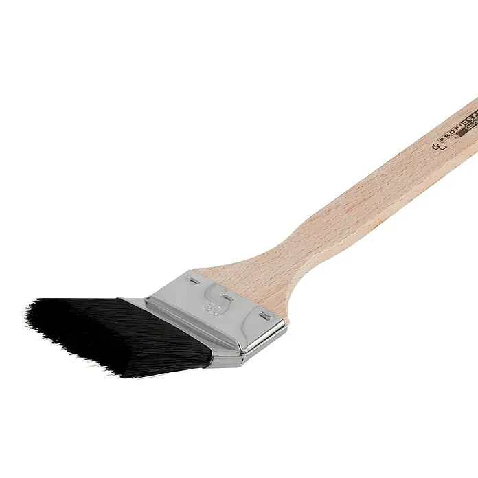 Profi Depot by Storch-Ciret Eckenstreicher - Breite Borsten: 60 mm, Mischborsten, Holz, 45 cm - Ein Detailaufnahme eines Heizkörperpinsels mit Holzgriff und schwarzen Borsten, ideal für präzises Streichen.