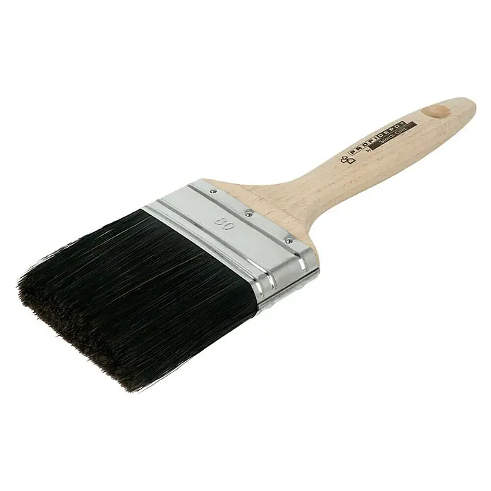 Profi Depot by Storch-Ciret Flachpinsel - Breite Borsten: 80 mm, Mischborsten, Holz, Schwarz - Nahaufnahme eines ProfiDepot "Standard" Malpinsels, ideal für präzise Anstriche und hochwertige Ergebnisse. Das perfekte Werkzeug für Malerarbeiten.