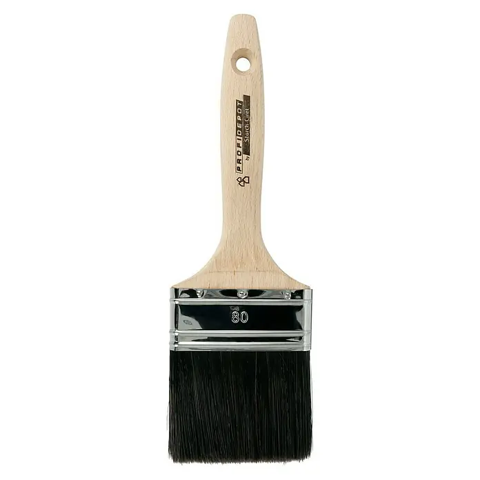 Profi Depot by Storch-Ciret Flachpinsel - Breite Borsten: 80 mm, Mischborsten, Holz, Schwarz - Ein Pinsel der Marke Profi Depot by Storch-Ciret mit einem Holzgriff und schwarzen Borsten, ideal zum Malen und Lackieren.