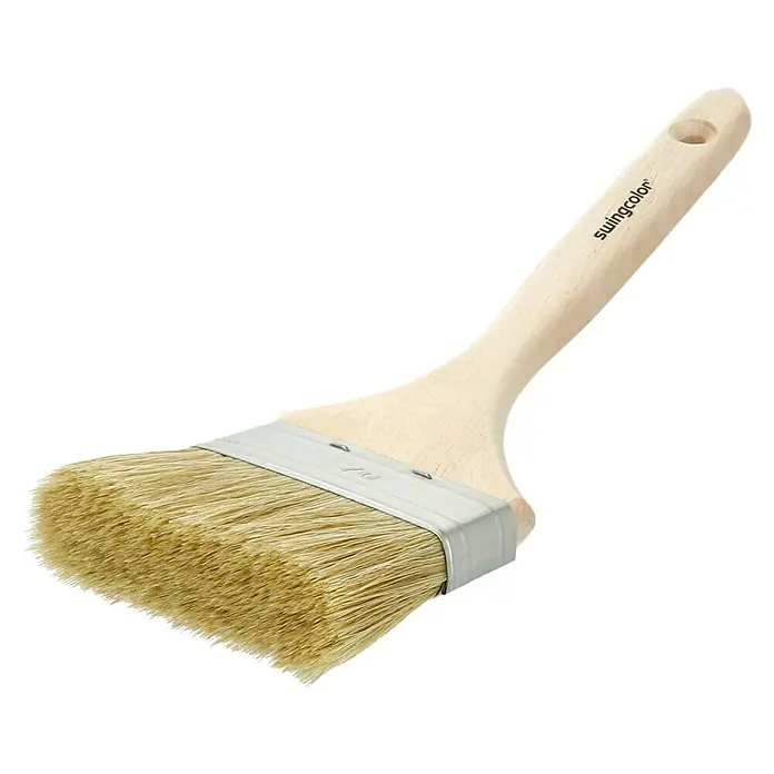 swingcolor Premium Fassadenstreicher - Breite Borsten: 70 mm, Kunststoffborsten, Naturholz - Ein Pinsel von Swingcolor mit hellem Holzgriff und hellen Borsten zum Malen.
