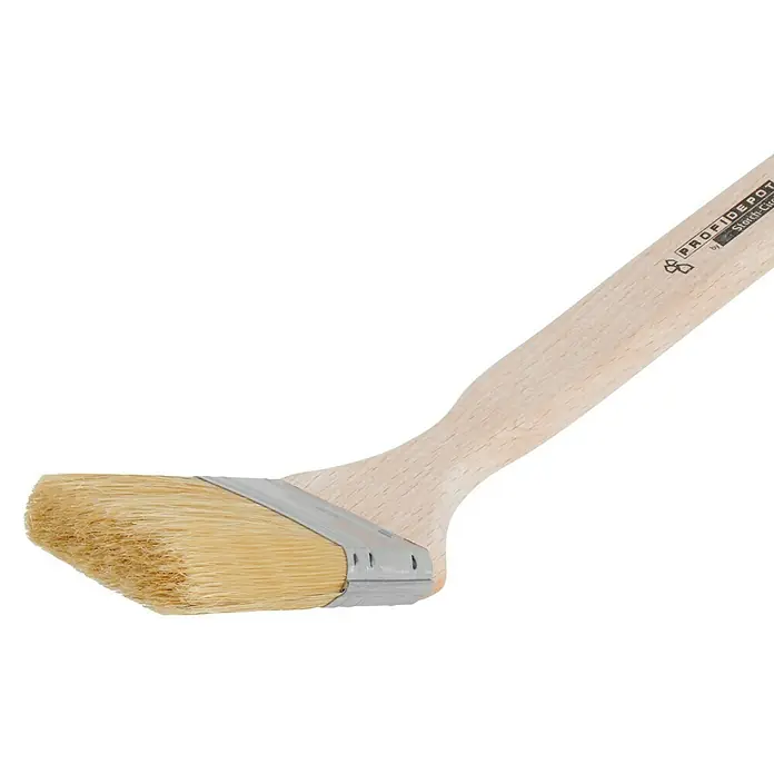 Profi Depot by Storch-Ciret Fassadenstreicher - Breite Borsten: 50 mm, Mischborsten, Holz - Detailansicht eines ProfiDepot Heizkörperpinsels mit Holzgriff und hellem Borstenkopf für Heizkörperlackierarbeiten.