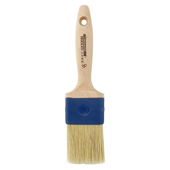 Profi Depot by Storch-Ciret Flachpinsel - Breite Borsten: 60 mm, Mischborsten, Holz - Pinsel der Marke Profi Depot by Storch-Cret mit blauem Griff und Naturborsten, ideal für Malerarbeiten und zum Auftragen von Farben und Lacken.