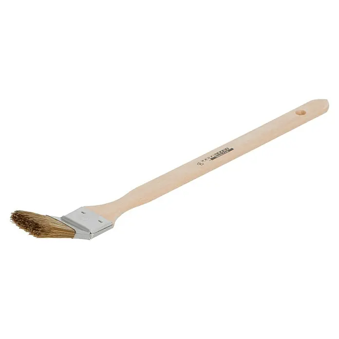 Profi Depot by Storch-Ciret Eckenstreicher Lasur - Breite Borsten: 50 mm, Mischborsten, Holz - Detailaufnahme eines Heizkörperpinsels mit Holzgriff und abgewinkeltem Borstenkopf für schwer zugängliche Stellen.