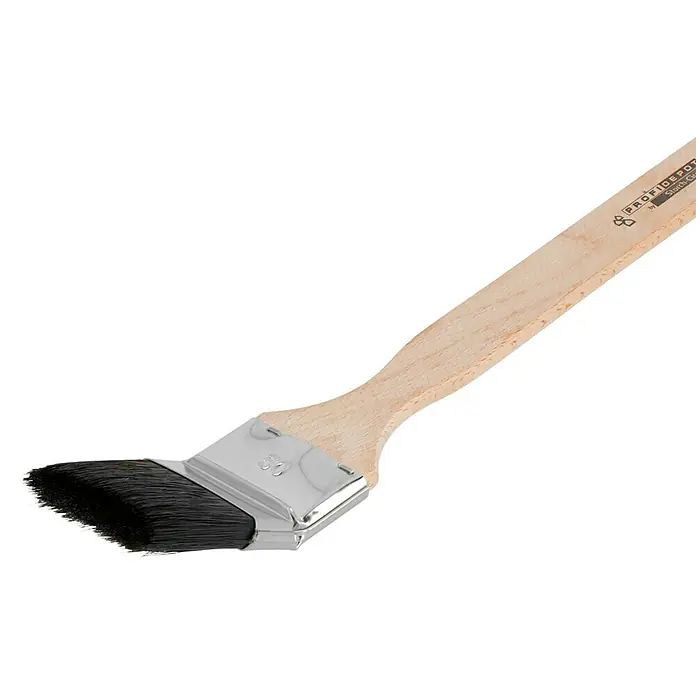Profi Depot by Storch-Ciret Eckenstreicher - Breite Borsten: 50 mm, Mischborsten, Holz, 44,5 cm - Detailaufnahme eines Heizkörperpinsels mit Holzgriff und schrägen Borsten, ideal für schwer zugängliche Stellen.