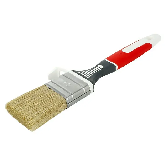 swingcolor Flachpinsel 3K - Breite Borsten: 40 mm, Mischborsten, Kunststoff - Pinsel: Detailaufnahme eines Farbroller-Pinsels mit Borsten und Kunststoffgriff, ideal zum Malen und Renovieren.