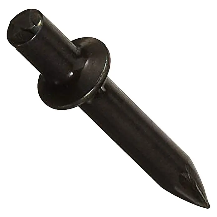 Fix-Pin - Mit Kragen, Stahl, 200 Stk., 4 x 18 mm - Schwarzer Kunststoffniet mit einem breiten, flachen Kopf und einem scharfen Schaft, ideal für Befestigungen in Kunststoffen und leichten Materialien.