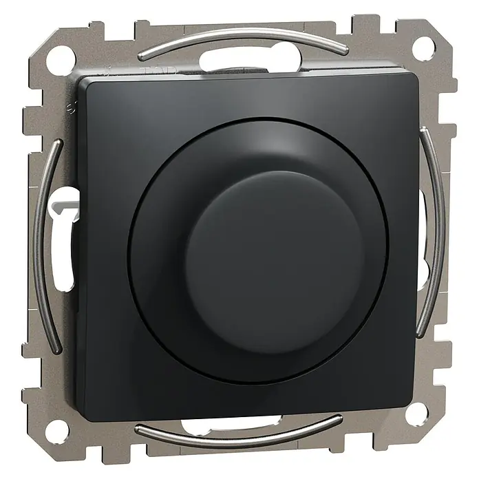 Schneider Electric Sedna Design & Elements Regulador luminoso Universal - Antracita, Instalar - Interruptor de atenuación negro, enmarcado en un soporte plateado. Control preciso de la iluminación para un ambiente agradable.